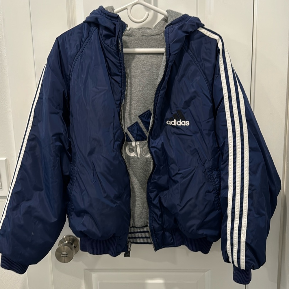 Medium Adidas jacket with hood reversable excellent condition very warm